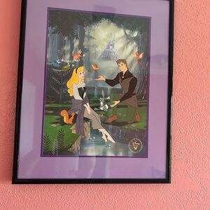 Vintage Disney Sleeping Beauty Enchanted Forest Scene with Purple Frame